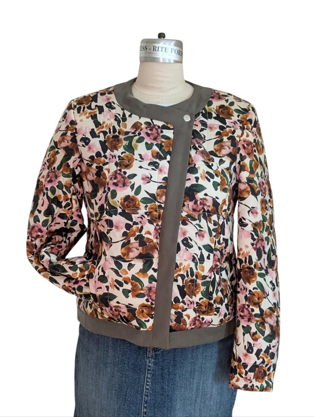 Something Navy Floral Print Asymmetrical Jacket Size Small